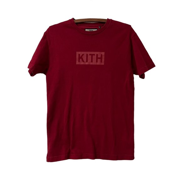 Kith Shirts Kith Mens Burgundy Box Logo Front Short Sleeve Tshirt